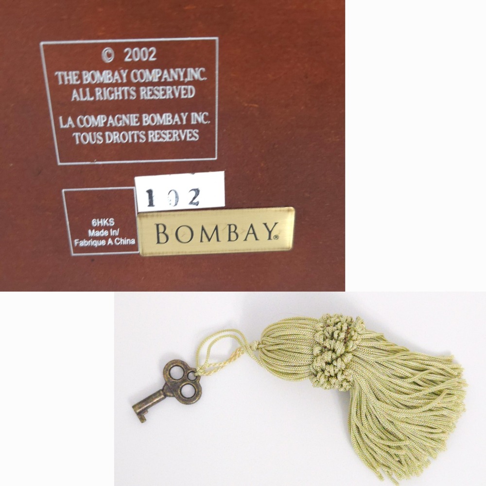 Bombay Co. Vintage 2002 Mohogany Wood Asian Jewelry Box w Removable Tray & Key - Picture 8 of 8